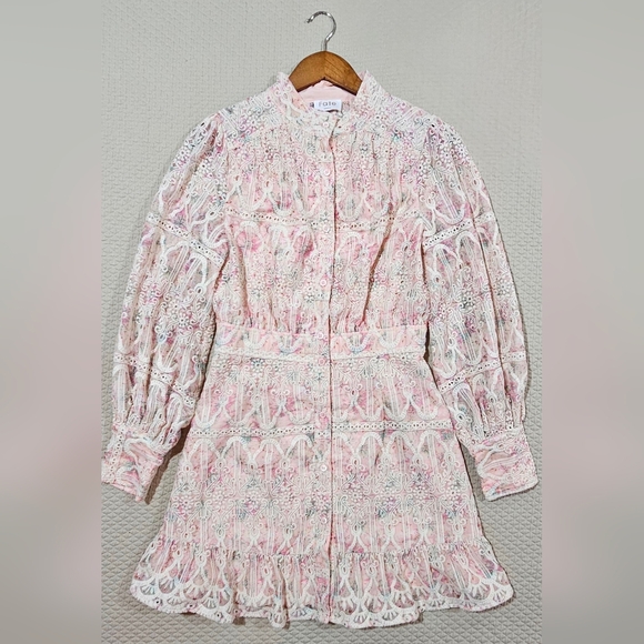 Fate Dresses & Skirts - Fate Elegant Pink and Cream Broderie Embroidered Dress Size S